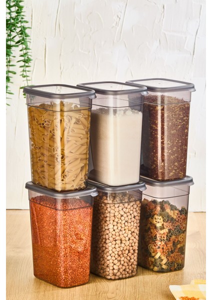 6'lı Dikdörtgen Saklama Kabı Seti, 2.2 Lt, Antrasit Renk, Pratik ve Şık Kullanım fiyatları