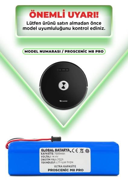 Proscenic M8 Pro Uyumlu Akıllı Robot Süpürge Bataryası 14.4V 7000MAH Li-Ion Pil (Ultra Kapasite) indirimleri