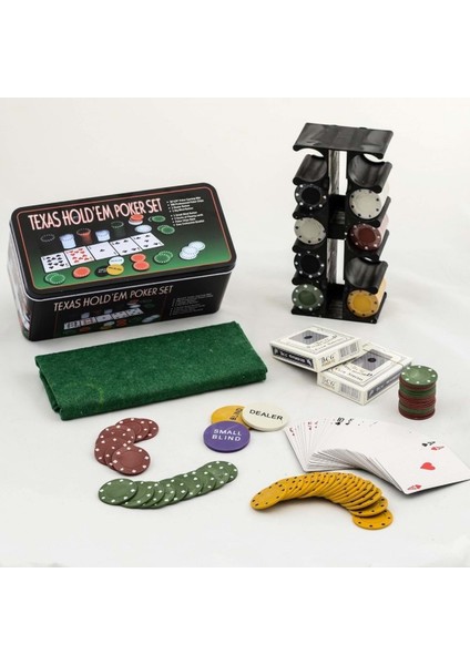 Poker Oyunu 200 Chip ve 2 Adet Iskambil Kağıt Setine Sahip Poker Oyunu