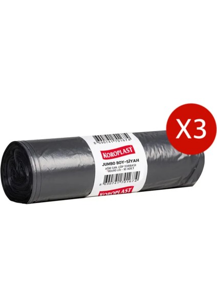 Jumbo Boy Siyah Ağır Sanayi Çöp Torbası 10LU x 3 Adet