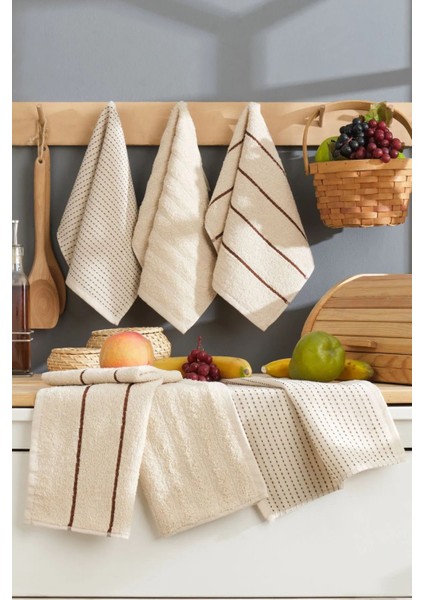 6'lı 30X50 cm Bej Mutfak Havlusu Seti, Şık ve Kullanışlı Mutfak Aksesuarları
