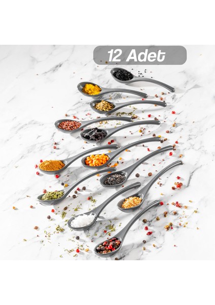 12 Adet Baharat Kaşığı - Şeker Reçel Baharatlık Kaşığı Antrasit