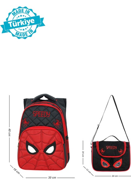Kombin Örümcek Göz Yarasa Erkek Ilkokul Çantası ve Termal Beslenme Çantası Set