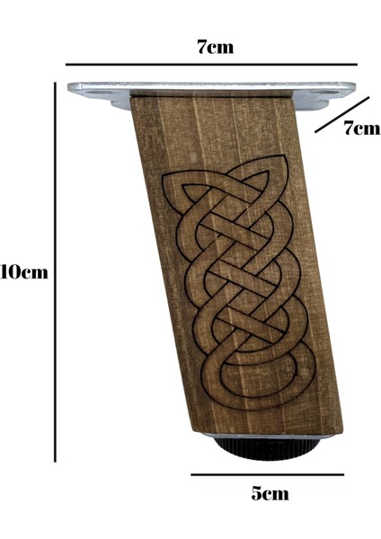 Kale Eğimli Ayarlı Desenli Ahşap Ayak Mobilya Masa ve Dolap Ayağı(Koyu Ceviz)(Ceviz Ağacı) indirimleri