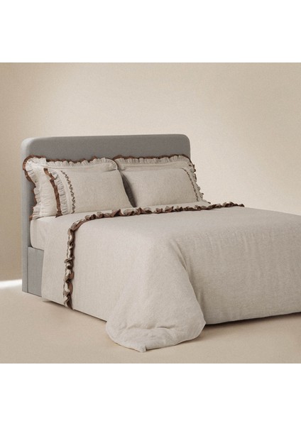 Maide Battal Boy Nevresim Takımı %100 Organik Pamuk Kenevir Karışımlı Nakışlı Bej 240X220 cm