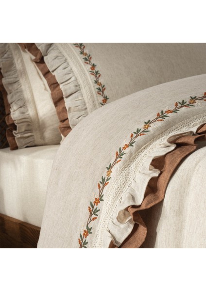 Maide Battal Boy Nevresim Takımı %100 Organik Pamuk Kenevir Karışımlı Nakışlı Bej 240X220 cm modelleri