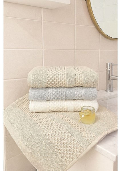 Waffle 3’lü El ve Yüz Havlu Seti – 50X90 cm %100 Pamuk, Yumuşak Dokulu, Örgü Desen