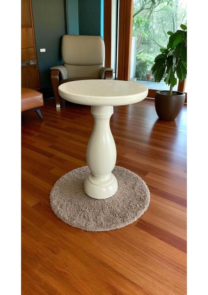 Tekli Ahşap Mantar Sehpa – Krem Renk Şık Yan Sehpa Modeli