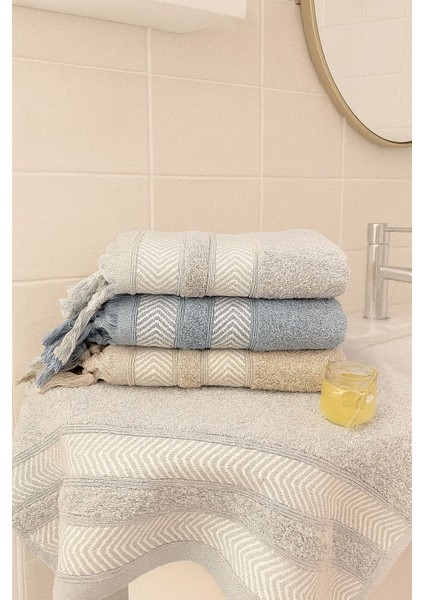 Lora 3’lü El ve Yüz Havlu Seti – 50X90 cm %100 Pamuk, Yumuşak Dokulu,örgü Saçaklı