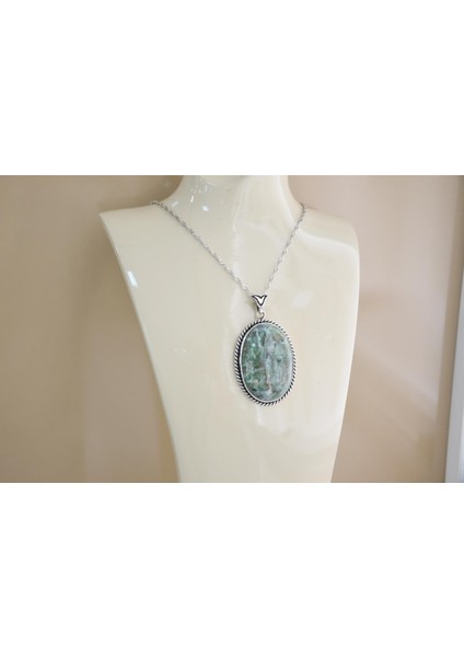 Gökyüzü Gümüş Çerçeve Kadın Zümrüt Kolye