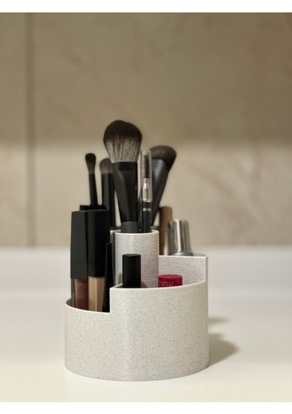 Modern 5 Bölmeli Makyaj Organizeri - Mermer Dokulu Beyaz - 10CM