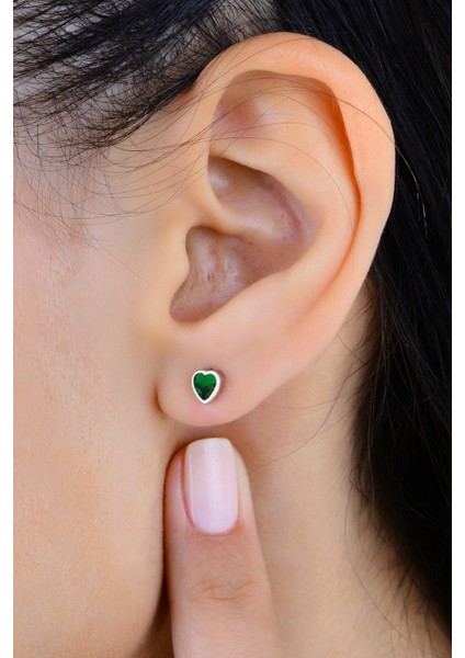 Gümüş Rodyumlu Yeşil Taşlı Sıvama Modeli Kalp Küpe SGTL12997YESIL fiyatları