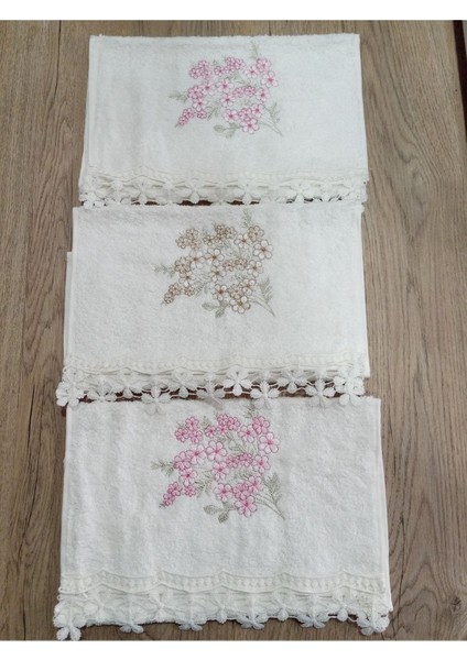 3'lü 30X50 Ekru Bamboo Nakışlı Güpürlü Havlu Seti fiyatları