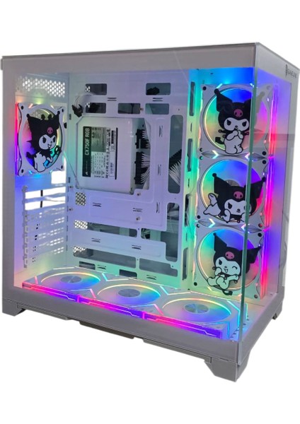 Kuromi Karakterli 7 Argb Fanlı Beyaz Akvaryum Kasa