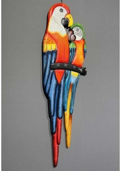 Ahşap Duvara Asmalı 2'li Papağan Model 2
