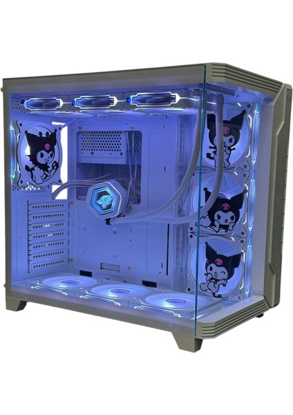 Kuromi Karakterli 7 Argb Fanlı 850W 80 Plus Bronz Power'lı 360MM Sıvı Soğutmalı Beyaz Akvaryum Kasa