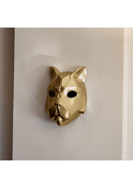 El Yapımı Dekoratif Kedi Duvar Maskesi, Altın Renkli, Şık ve Benzersiz Tasarım