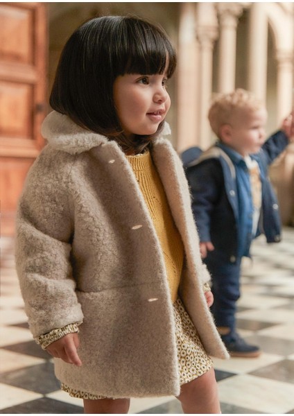 Kız Bebek Kürklü Kaşe Kaban