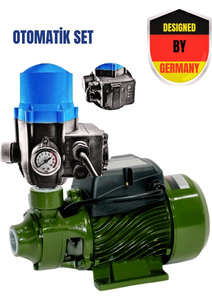 Alman Tasarımı 1.0 Hp Bar Ayarlı Su Pompası Paket Hidrofor QB60 Max 9 Metre Emiş 20 Metre Yükseklik