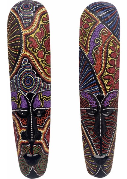 Mor Ahşap Aborjin Maske 50 Cm, Şık ve Doğal Dekoratif Ürün