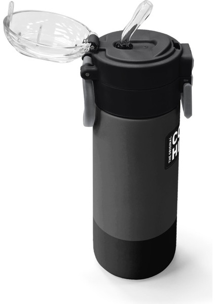 Kids Koyu Gri Siyah Desenli Pipetli ve Direkt Içim Çelik Termos 500 ml 31824 indirimleri