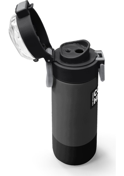 Kids Koyu Gri Siyah Desenli Pipetli ve Direkt Içim Çelik Termos 500 ml 31824