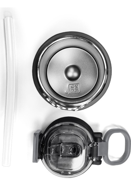 Kids Koyu Gri Siyah Desenli Pipetli ve Direkt Içim Çelik Termos 500 ml 31824