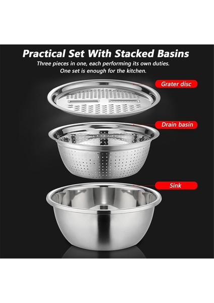 Paslanmaz Çelik Süzgeç 3'ü 1 Arada Çok Işlevli Paslanmaz Çelik Havza Süzgeç Seti Süzgeç Sepeti Salata Yapıcı Kase (Yurt Dışından) modelleri