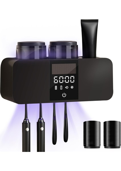 Diş Fırçası Temizleyici ve Duvara Monte Diş Fırçası Tutucuları, Temizleme ve Hava Kurutma LED Akıllı Ekran ve Zamanlayıcı Fonksiyonu (Yurt Dışından)