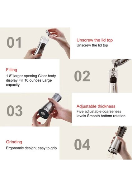 Taşınabilir Elektrikli Karabiber Değirmeni Şarj Edilebilir Otomatik Karabiber Değirmeni Elektrikli Tuz Karabiber Değirmeni 5 Ayarlanabilir Dişli (Yurt Dışından) fiyatları