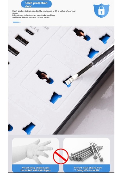 Evrensel Güç Şeridi 1.8m Uzatma Kablosu Usb-C ve USB Bağlantı Noktaları Çoklu Çıkışlı Elektrik Prizi Ab Fişi Siyah (Yurt Dışından) fiyatları