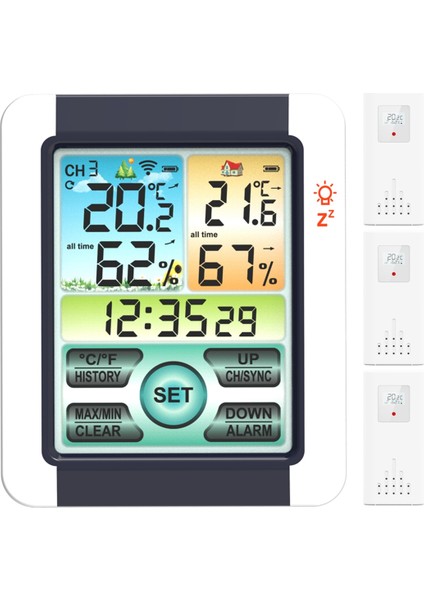 Dokunmatik Ekran Monitör ve Nem Takibi Kablosuz Hava Istasyonu, Ev Iç Mekan Dış Mekan Kombinasyonu Için Dış Mekan Sensörü ile (Yurt Dışından) fiyatları