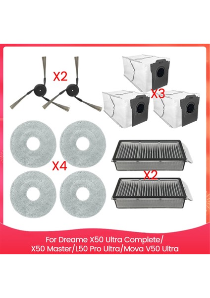 Dreame X50 Ultra COMPLETE/X50 MASTER/L50 Pro Ultra/mova V50 Ultra Yedek Parçaları Yan Fırça Filtresi Paspas Bezi Toz Torbası (Yurt Dışından)