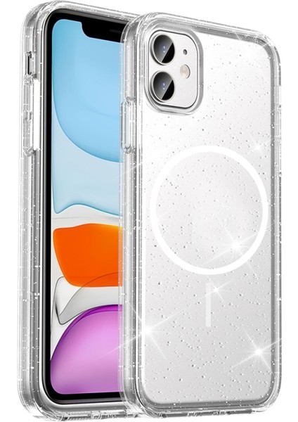 Apple 11 Kılıf M-Safe Şarj Özellikli Parlayan Simli Saydam Renkli Zore Maris Kapak