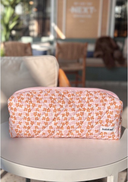 Turuncu Çiçek Desenli Saç Şekillendiricileri Için Seyahat Çantası - Xl Boy