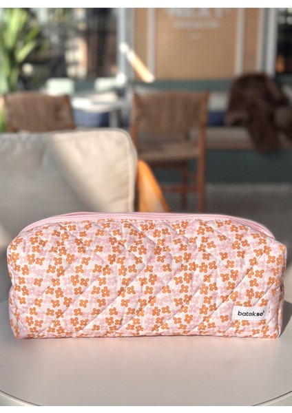 Turuncu Çiçek Desenli Saç Şekillendiricileri Için Seyahat Çantası - Xl Boy