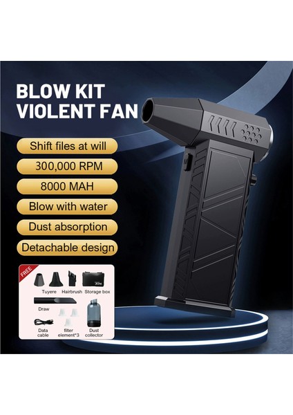 Turbo Jet Blower 300000RPM Güçlü Hava Üfleyici Fırçasız Motor Turbo Fan 8000MAH Souffleur Hava Puissant Araba Üfleyici (Yurt Dışından)