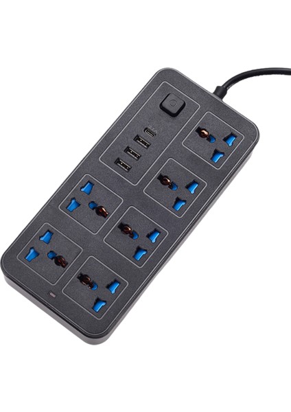 Evrensel Güç Şeridi 1.8m Uzatma Kablosu Usb-C ve USB Bağlantı Noktaları Çoklu Çıkışlı Elektrik Prizi Ab Fişi Siyah (Yurt Dışından)