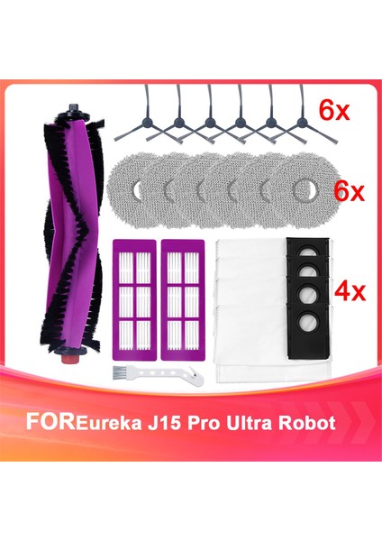 Eureka J15 Pro Ultra Robot Süpürge Için Aksesuar Seti, Silindir Fırça, Yan Fırçalar, Yedek Bezler, Toz Torbaları (Yurt Dışından)