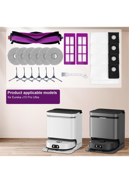 Eureka J15 Pro Ultra Robot Süpürge Için Aksesuar Seti, Silindir Fırça, Yan Fırçalar, Yedek Bezler, Toz Torbaları (Yurt Dışından) indirimleri