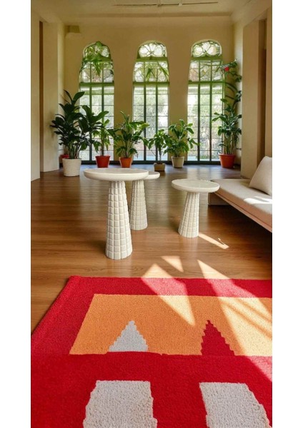 3’lü Ahşap Mantar Yan Sehpa Seti – Krem Renk Şık Sehpa Takımı modelleri