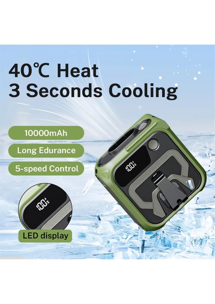 10000MAH Giyilebilir Fan Mini Bel Fanı 5 Hızlı USB Şarj Edilebilir Bel Klipsi Fanı Acil Mobil Güç Açık Hava Yeşil (Yurt Dışından) modelleri