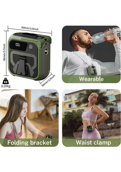 10000MAH Giyilebilir Fan Mini Bel Fanı 5 Hızlı USB Şarj Edilebilir Bel Klipsi Fanı Acil Mobil Güç Açık Hava Yeşil (Yurt Dışından) indirimleri