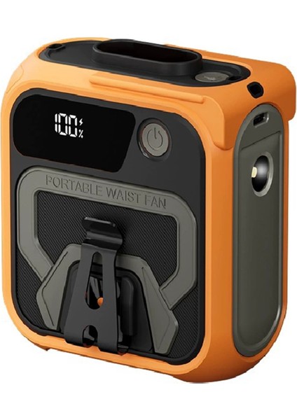 10000MAH Giyilebilir Fan Mini Bel Fanı 5 Hızlı USB Şarj Edilebilir Bel Klipsi Fanı Acil Durum Mobil Güç Açık Hava Turuncu (Yurt Dışından)