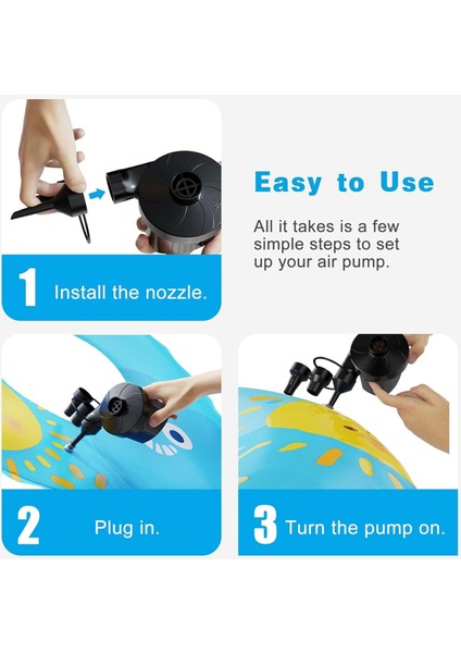 Şişme Ürünler Için Elektrikli Hava Pompası Taşınabilir Hızlı Doldurma Hava Pompası 3 Nozullu Şişirme ve Söndürme Pompaları Açık Hava Için Ab Fişi (Yurt Dışından) indirimleri