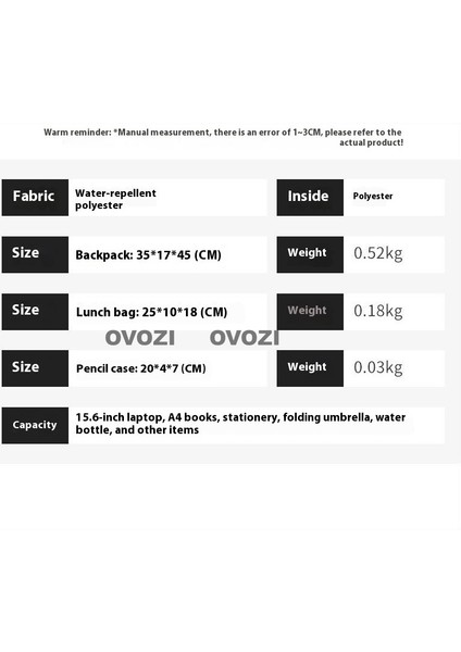 Ovozı Öğrenci Okul Çantası Seti (Yurt Dışından) fırsatları