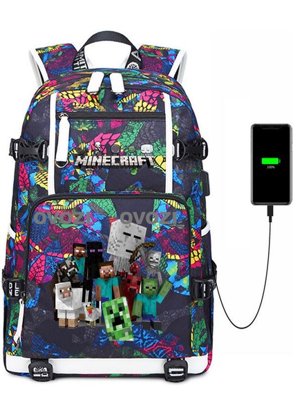 Ovozı USB Şarj Portlu Büyük Kapasite Ortaokul Lise Üniversite Okul Çantası Eğlence Omuz Çantası (Yurt Dışından)