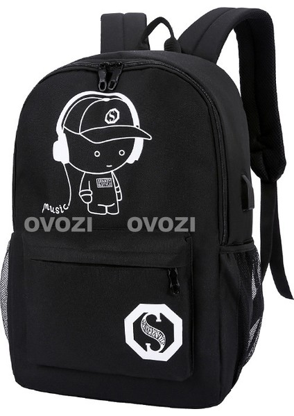 Ovozı USB Şarj Portlu Büyük Kapasite Ortaokul Lise Üniversite Okul Çantası Eğlence Omuz Çantası (Yurt Dışından)