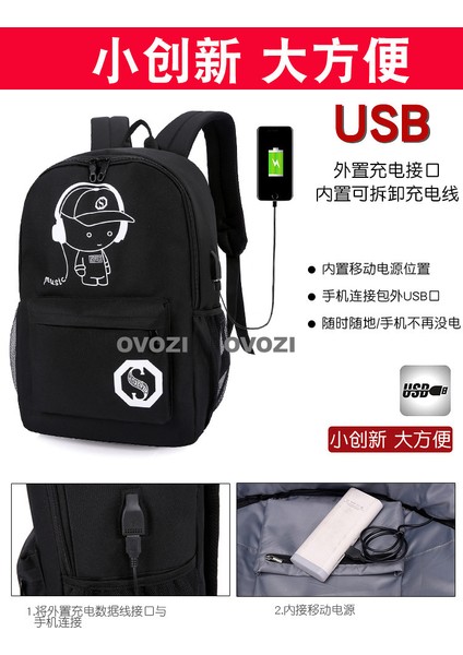Ovozı USB Şarj Portlu Büyük Kapasite Ortaokul Lise Üniversite Okul Çantası Eğlence Omuz Çantası (Yurt Dışından) modelleri
