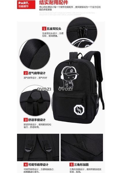 Ovozı USB Şarj Portlu Büyük Kapasite Ortaokul Lise Üniversite Okul Çantası Eğlence Omuz Çantası (Yurt Dışından) fırsatları